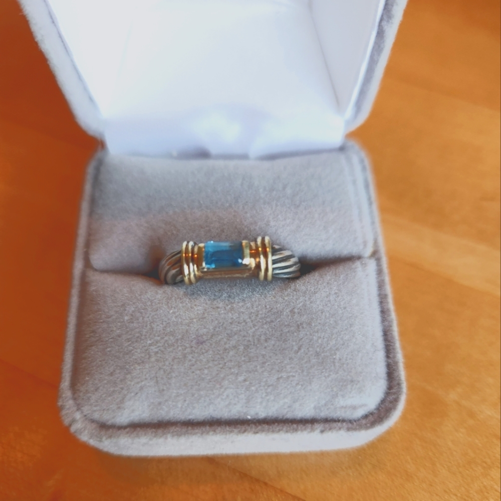 David Yurman Blue Topaz Metro design cable Ring. Size 7